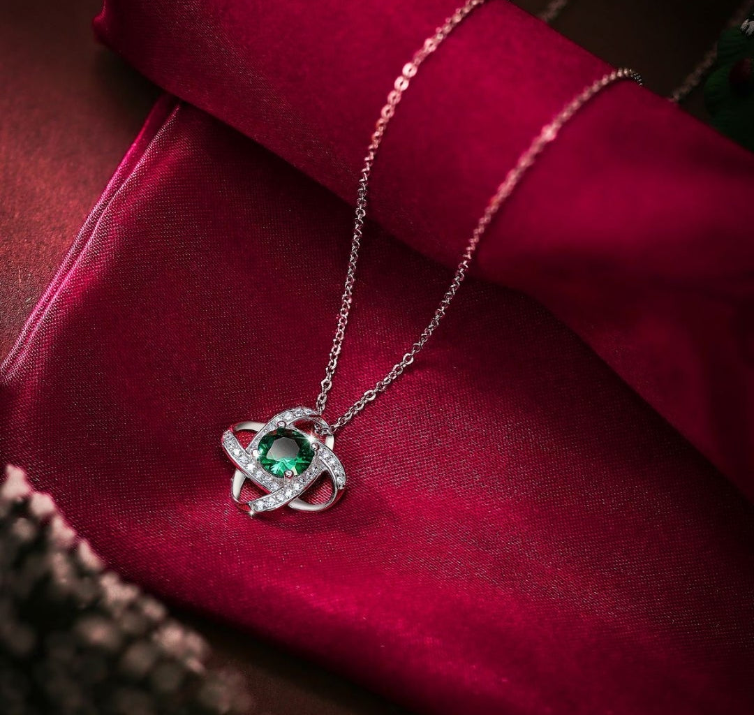 925 Silver Möbius Necklace for Women - Emerald & Diamond Jewelry Gift Set